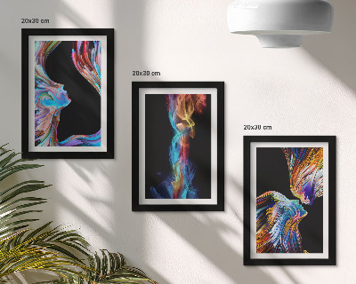 Triptych v ráme Farebné abstrakcie s tvárami a dynamickými tvarmi
