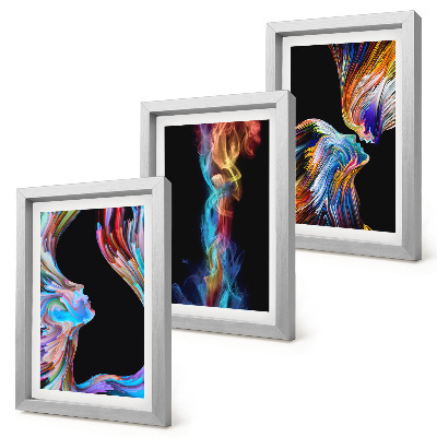 Triptych v ráme Farebné abstrakcie s tvárami a dynamickými tvarmi