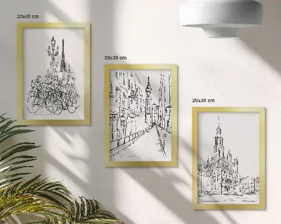 Sada obrazov do obývačky s jednoduchými kresbami mestských pohľadov