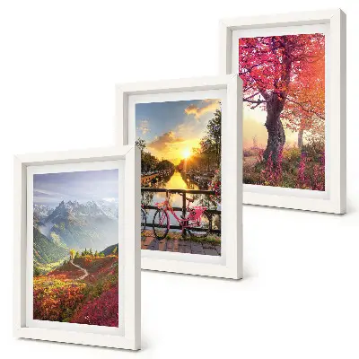 Horská krajina s bicyklom a jesenným stromom triptych v ráme