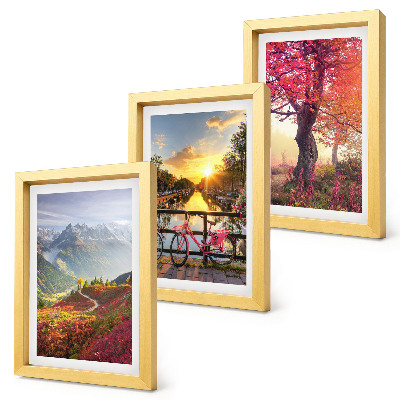 Triptych v ráme Horská krajina s bicyklom a jesenným stromom