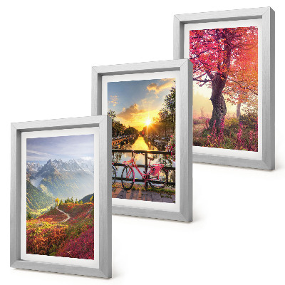 Triptych v ráme Horská krajina s bicyklom a jesenným stromom