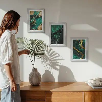 Elegantné abstraktné kamenné vzory triptych v ráme
