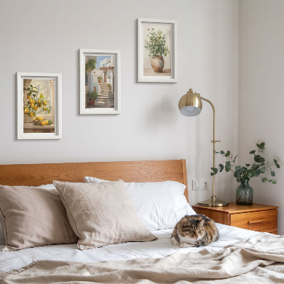 Triptych v ráme Citróny vo váze a rastliny v bielej architektúre