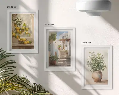 Citróny vo váze a rastliny v bielej architektúre triptych v ráme