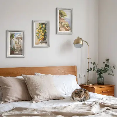 Očarujúce uličky s citrónmi a výhľadom na more triptych v ráme