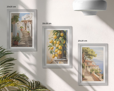 Triptych v ráme Očarujúce uličky s citrónmi a výhľadom na more