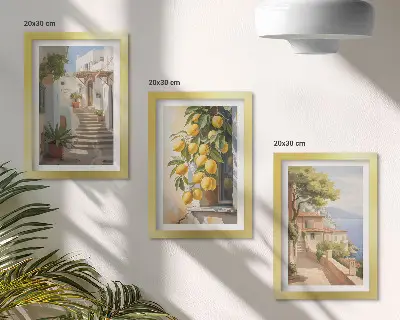 Očarujúce uličky s citrónmi a výhľadom na more triptych v ráme