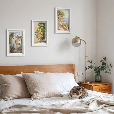 Očarujúce uličky s citrónmi a výhľadom na more triptych v ráme