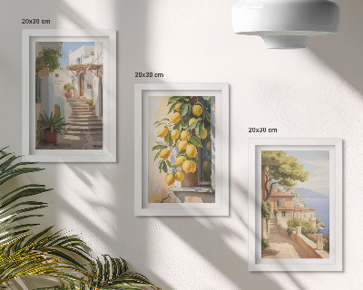 Triptych v ráme Očarujúce uličky s citrónmi a výhľadom na more