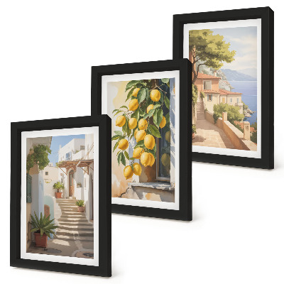 Triptych v ráme Očarujúce uličky s citrónmi a výhľadom na more