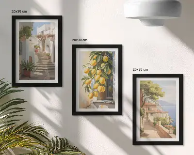 Očarujúce uličky s citrónmi a výhľadom na more triptych v ráme