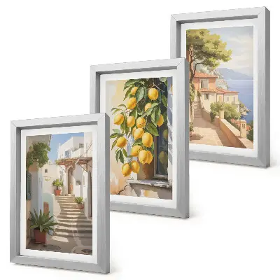 Očarujúce uličky s citrónmi a výhľadom na more triptych v ráme