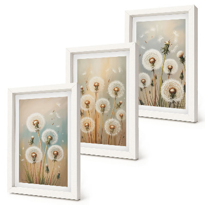 Triptych v ráme Kvety púpavy na pozadí pastelových farieb