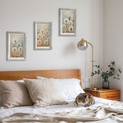 Triptych v ráme Kvety púpavy na pozadí pastelových farieb