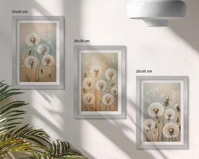 Triptych v ráme Kvety púpavy na pozadí pastelových farieb