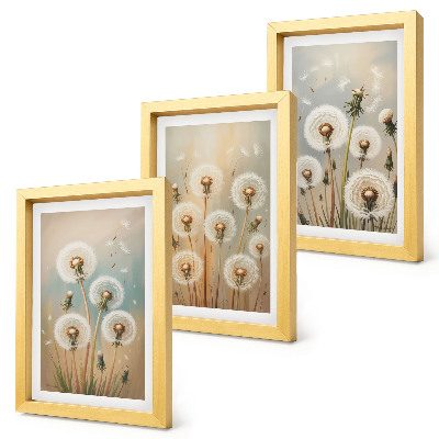 Triptych v ráme Kvety púpavy na pozadí pastelových farieb