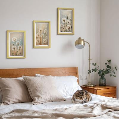 Triptych v ráme Kvety púpavy na pozadí pastelových farieb