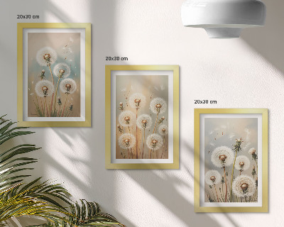 Triptych v ráme Kvety púpavy na pozadí pastelových farieb