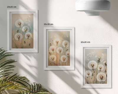 Triptych v ráme Kvety púpavy na pozadí pastelových farieb