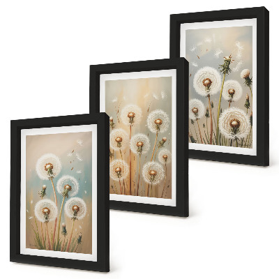 Triptych v ráme Kvety púpavy na pozadí pastelových farieb