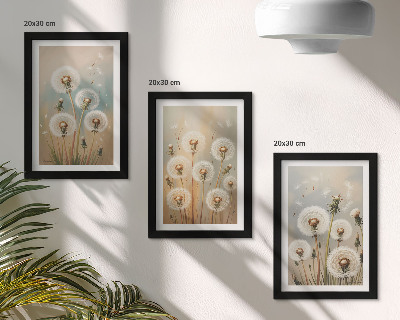 Triptych v ráme Kvety púpavy na pozadí pastelových farieb