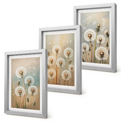 Triptych v ráme Kvety púpavy na pozadí pastelových farieb