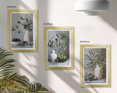 Triptych v ráme Olivy vo vázach na pozadí tlmených farieb