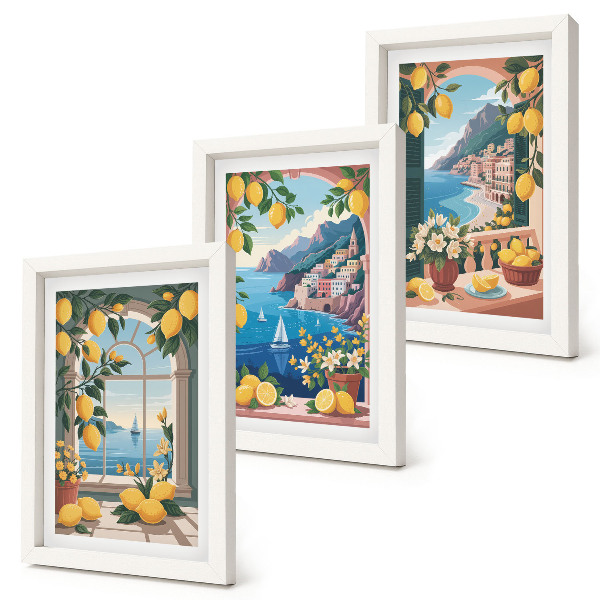 Sada obrazov do obývačky Okno s výhľadom na more a talianskymi citrónmi