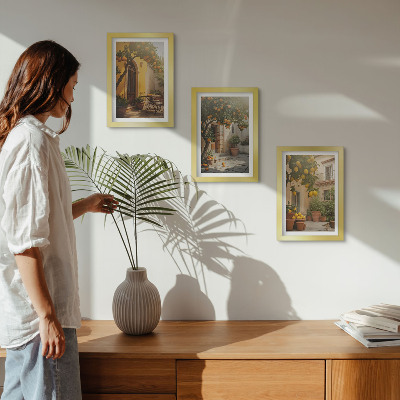 Triptych v ráme Slnečná terasa s citrusovými stromami a kvetináčmi