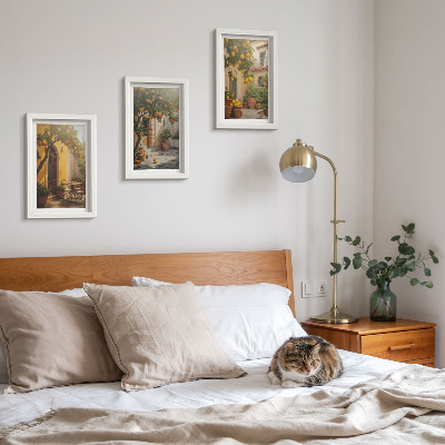 Triptych v ráme Slnečná terasa s citrusovými stromami a kvetináčmi