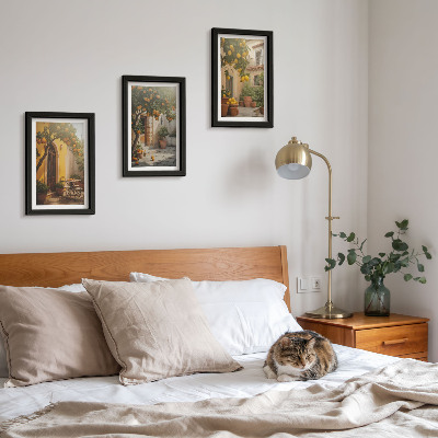Triptych v ráme Slnečná terasa s citrusovými stromami a kvetináčmi