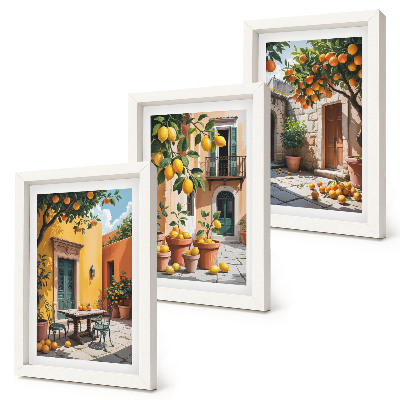 Triptych v ráme Citrusové plody v slnečnom záhradnom prostredí