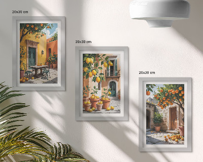 Triptych v ráme Citrusové plody v slnečnom záhradnom prostredí