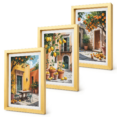 Triptych v ráme Citrusové plody v slnečnom záhradnom prostredí