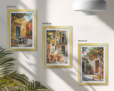 Triptych v ráme Citrusové plody v slnečnom záhradnom prostredí