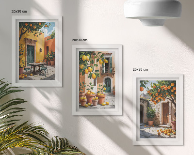 Triptych v ráme Citrusové plody v slnečnom záhradnom prostredí