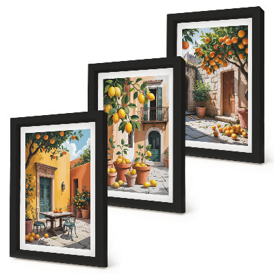 Triptych v ráme Citrusové plody v slnečnom záhradnom prostredí