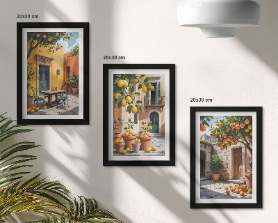 Triptych v ráme Citrusové plody v slnečnom záhradnom prostredí