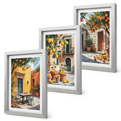 Triptych v ráme Citrusové plody v slnečnom záhradnom prostredí