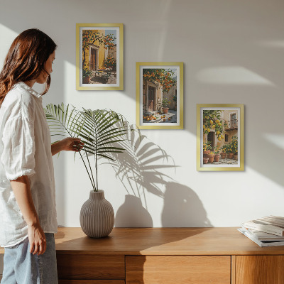 Triptych v ráme Citrusové plody na slnečnom nádvorí s rastlinami
