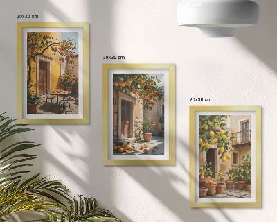 Triptych v ráme Citrusové plody na slnečnom nádvorí s rastlinami
