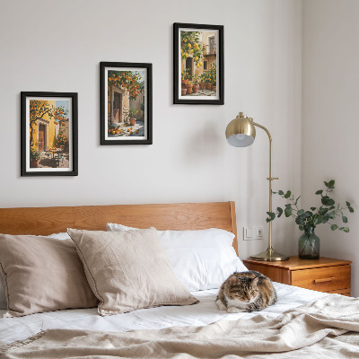 Triptych v ráme Citrusové plody na slnečnom nádvorí s rastlinami