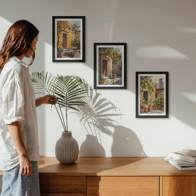 Triptych v ráme Citrusové plody na slnečnom nádvorí s rastlinami