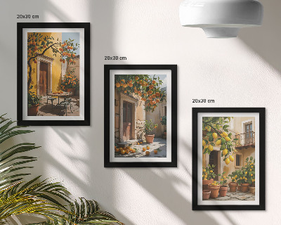 Triptych v ráme Citrusové plody na slnečnom nádvorí s rastlinami