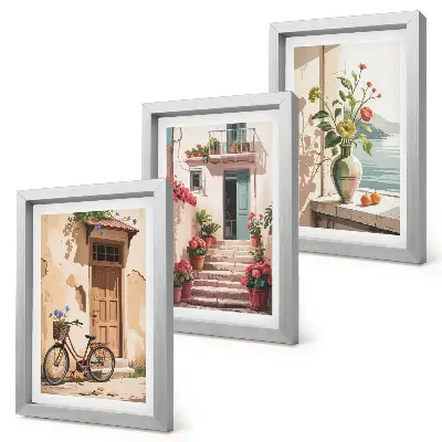 Maľované ulice s kvetmi a bicyklom triptych v ráme
