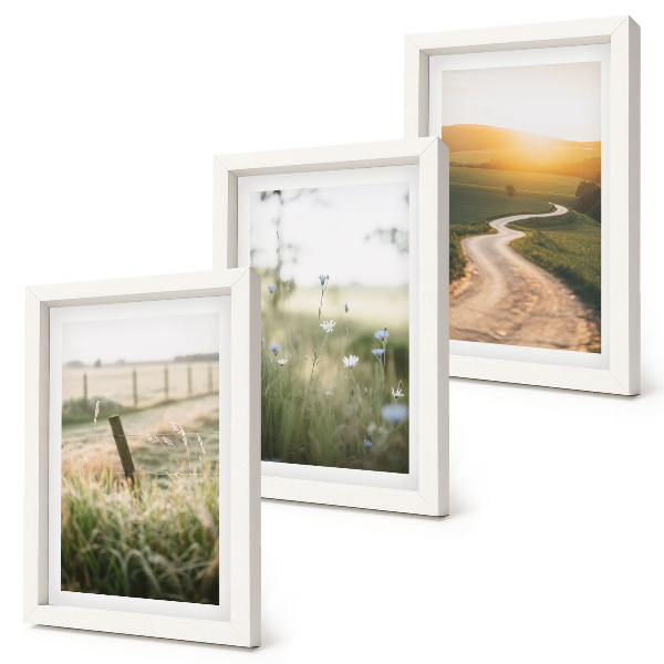 Triptych v ráme Krajina s lúkou, cestou a západom slnka
