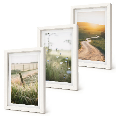 Triptych v ráme Krajina s lúkou, cestou a západom slnka