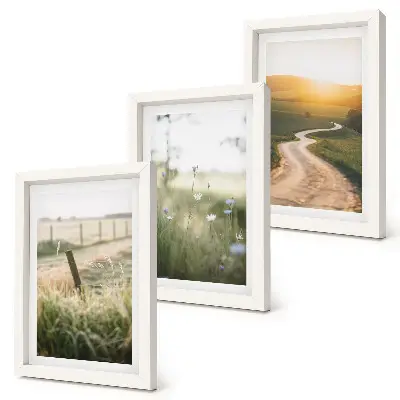 Krajina s lúkou, cestou a západom slnka triptych v ráme