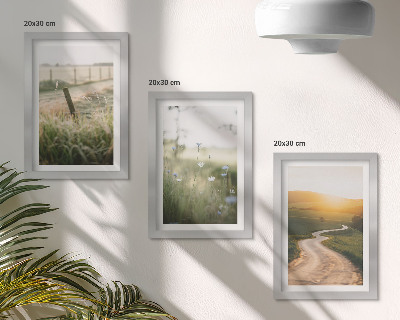 Triptych v ráme Krajina s lúkou, cestou a západom slnka